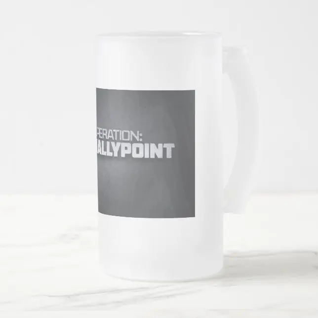 A frosted glass mug with the word ballpoint on it.